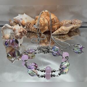 Elegant Handmade Stainless Steel Iridescent Lampwork Beaded Jewelry Set
